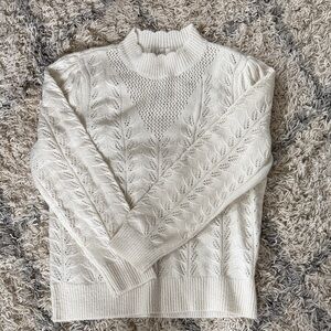LOFT Cream Cable-Detail Mock Neck Sweater